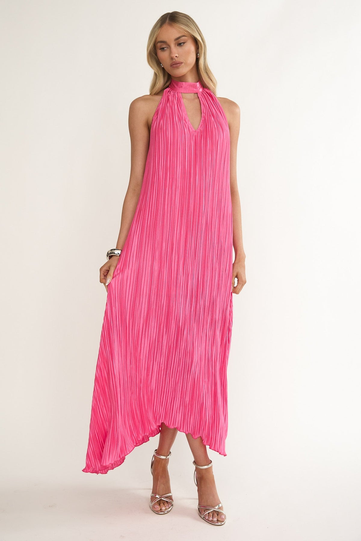 Aurea Halterneck Crepe Maxi Dress Hot Pink