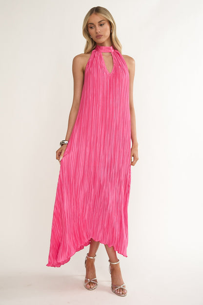 Aurea Halterneck Crepe Maxi Dress Hot Pink