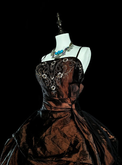Vintage 1780s Ball Gown Spaghetti Straps Sleeveless With Beadings Long Prom Dresses N1603