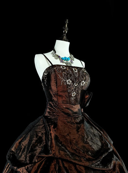 Vintage 1780s Ball Gown Spaghetti Straps Sleeveless With Beadings Long Prom Dresses N1603