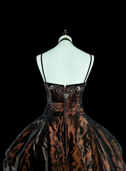 Vintage 1780s Ball Gown Spaghetti Straps Sleeveless With Beadings Long Prom Dresses N1603