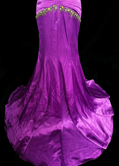Vintage 1960s Sweetheart With Straps Grape Sleeveless Satin Pleated Mermaid Long Prom Dresses N1577