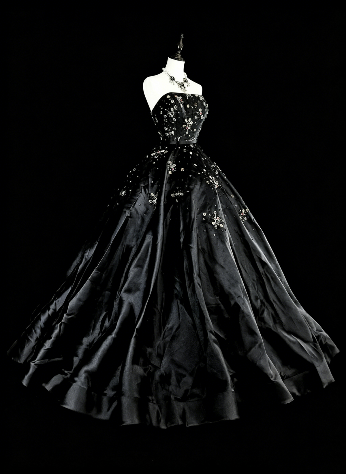 Modest Prom Dresses Ball Gown Strapless Black Tulle Sweet 16 Dress Formal Evening Outfits N3517