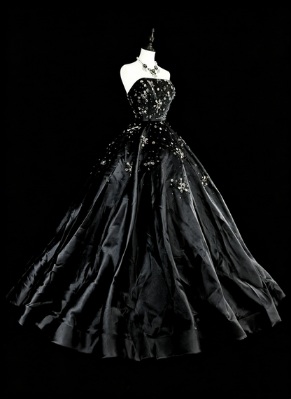 Modest Prom Dresses Ball Gown Strapless Black Tulle Sweet 16 Dress Formal Evening Outfits N3517