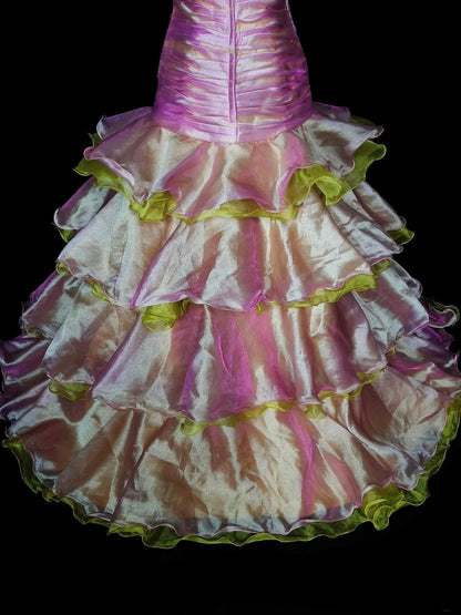 Vintage 1760s Strapless Pink Organza Sleeveless Pleated Mermaid Long Prom Dresses N1578