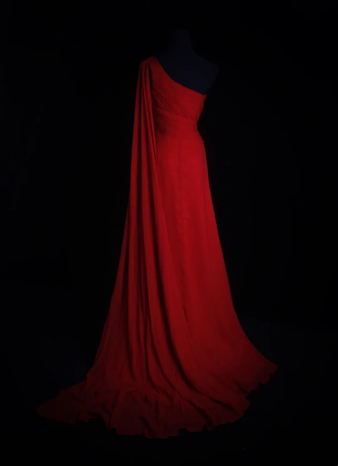 Vintage A line One Shoulder Red Chiffon Sleeveless Summer Formal For Women Girls Teens Prom Dresses N2246