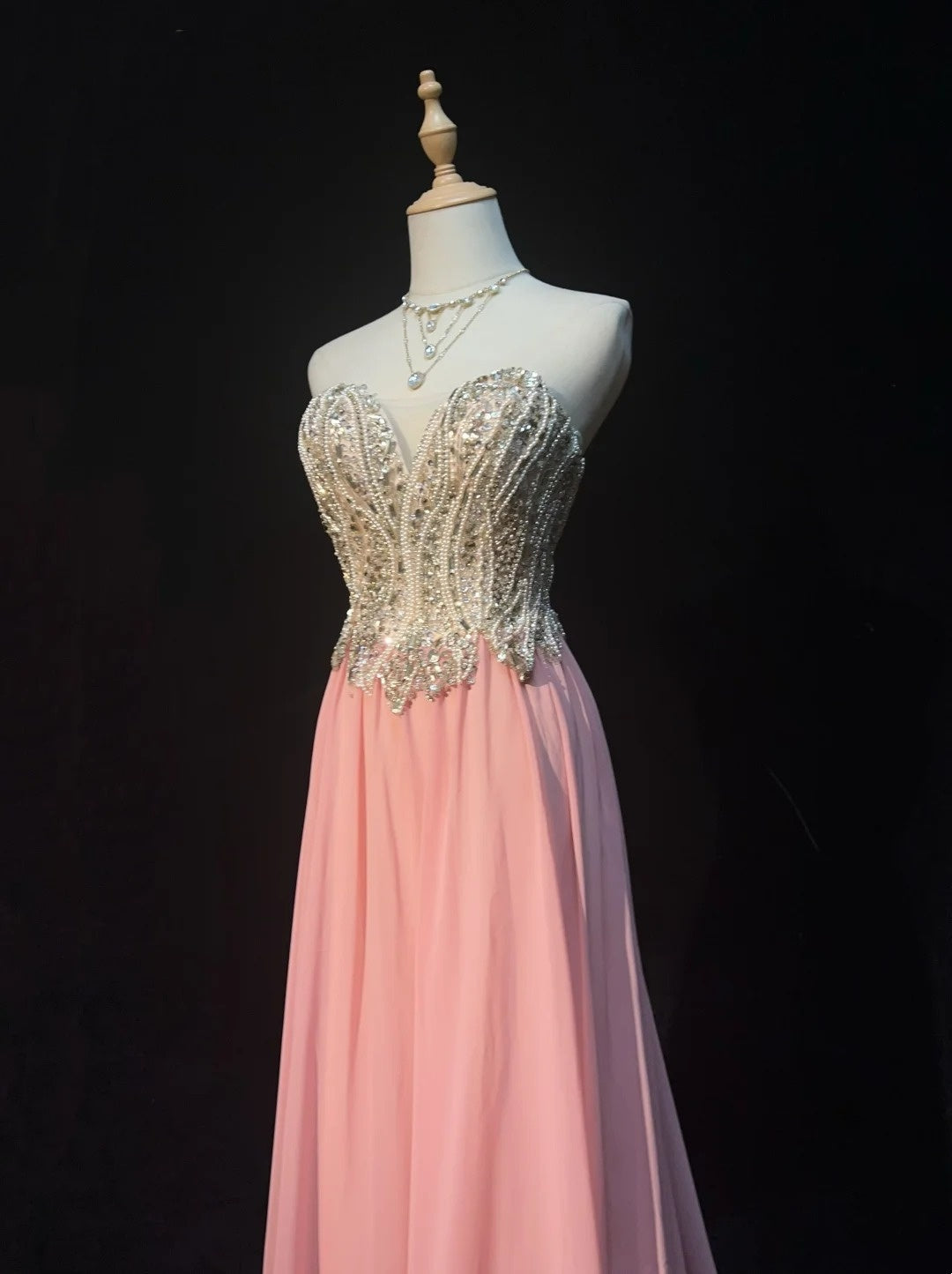 Vintage Prom Aesthetic Dresses A Line Sweetheart Blush Pink Chiffon With Beading Long Formal Dress N3032