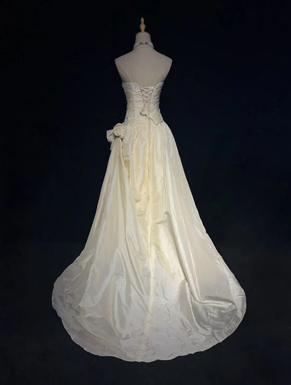 Vintage Prom Dresses 80s Ball Gown Light Champagne Strapless With Lace Evening Outfits N3470