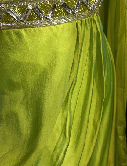 Vintage 90s Prom Dresses A Line Strapless Green Chiffon With Pleated Cape Formal Evening Outfits N3852