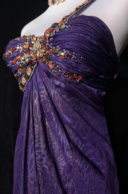 Vintage Prom Aesthetic Dresses A Line One Shoulder Purple Chiffon With Beading Long Formal Dance Dress N3014