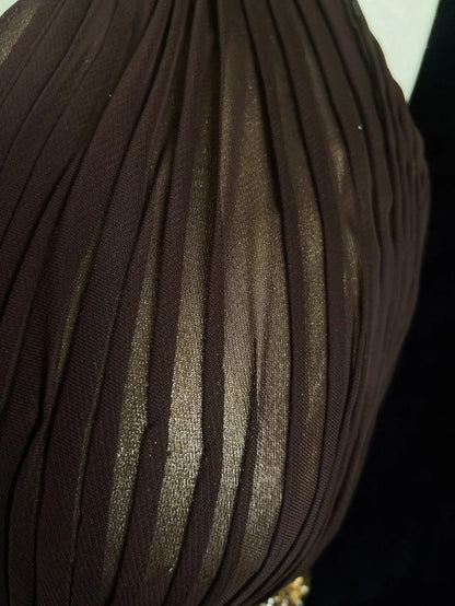 Vintage Prom Dresses Inspo Mermaid V Neck Brown Satin Long 1990s With Beading Formal Gowns N3352