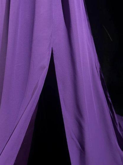 Vintage Prom Dresses A line One Shoulder Purple Chiffon 80s With Beaded Long Formal Evening Outfits N3889
