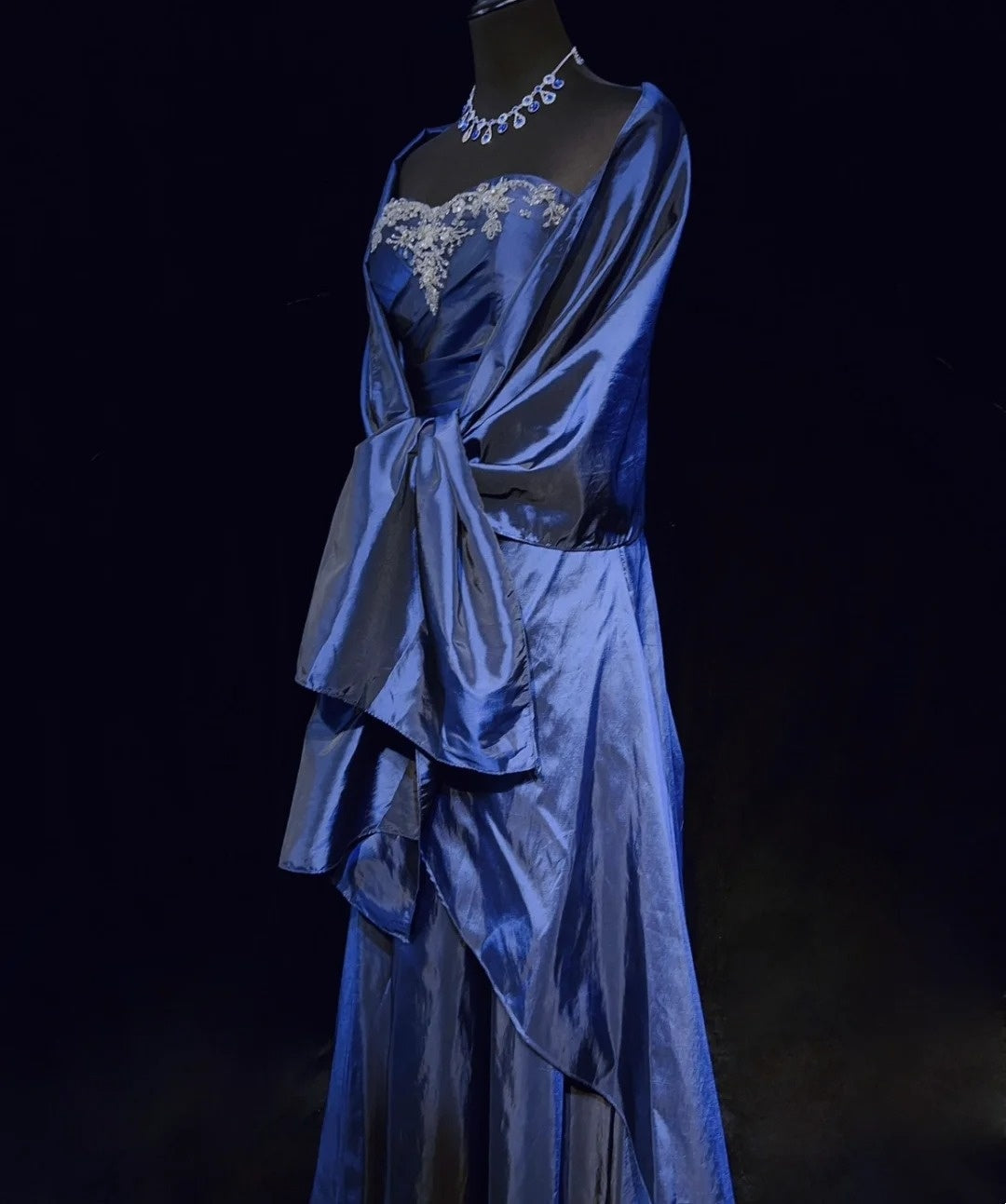 Vintage Prom Dresses A line Sweetheart Navy Blue Taffeta With Beaded Cape 90s Long Formal Gown N2904