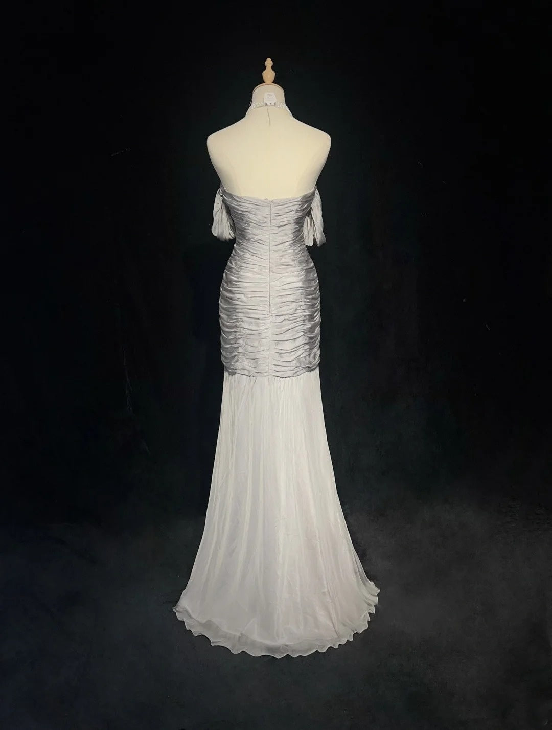 Modest Prom Dresses Mermaid Off The Shoulder Gray Chiffon With Sleeves Formal Evening Dress N3847