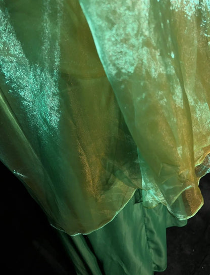 Elegant Prom Dresses Ball Gown Spaghetti Strap Green Organza With Beaded Long Formal Gown N2914