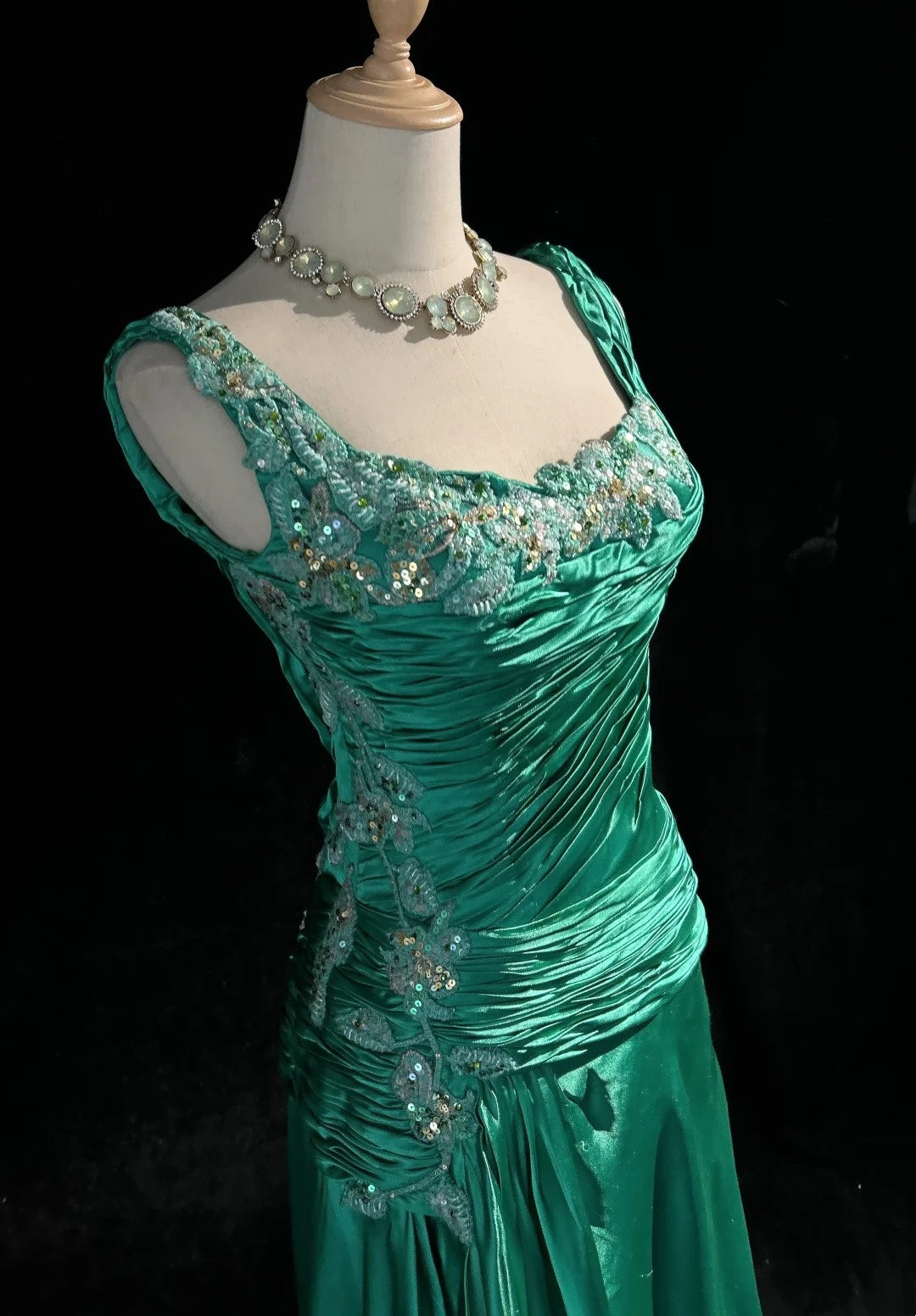 Vintage Prom Dresses Inspo Mermaid Square Neck Green Satin 90s With Appliqued For Women Formal Gowns N3332