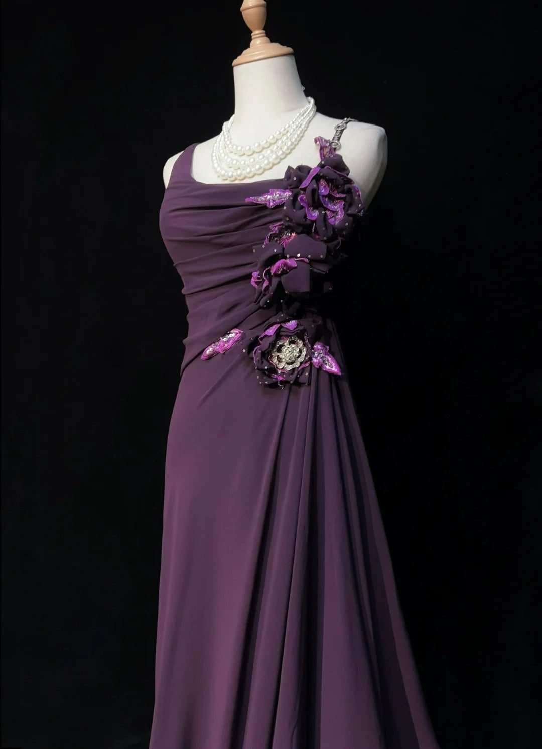 Elegant Prom Dresses A line Purple Chiffon Ruffled Floor Length Formal Evening Outfits N3488