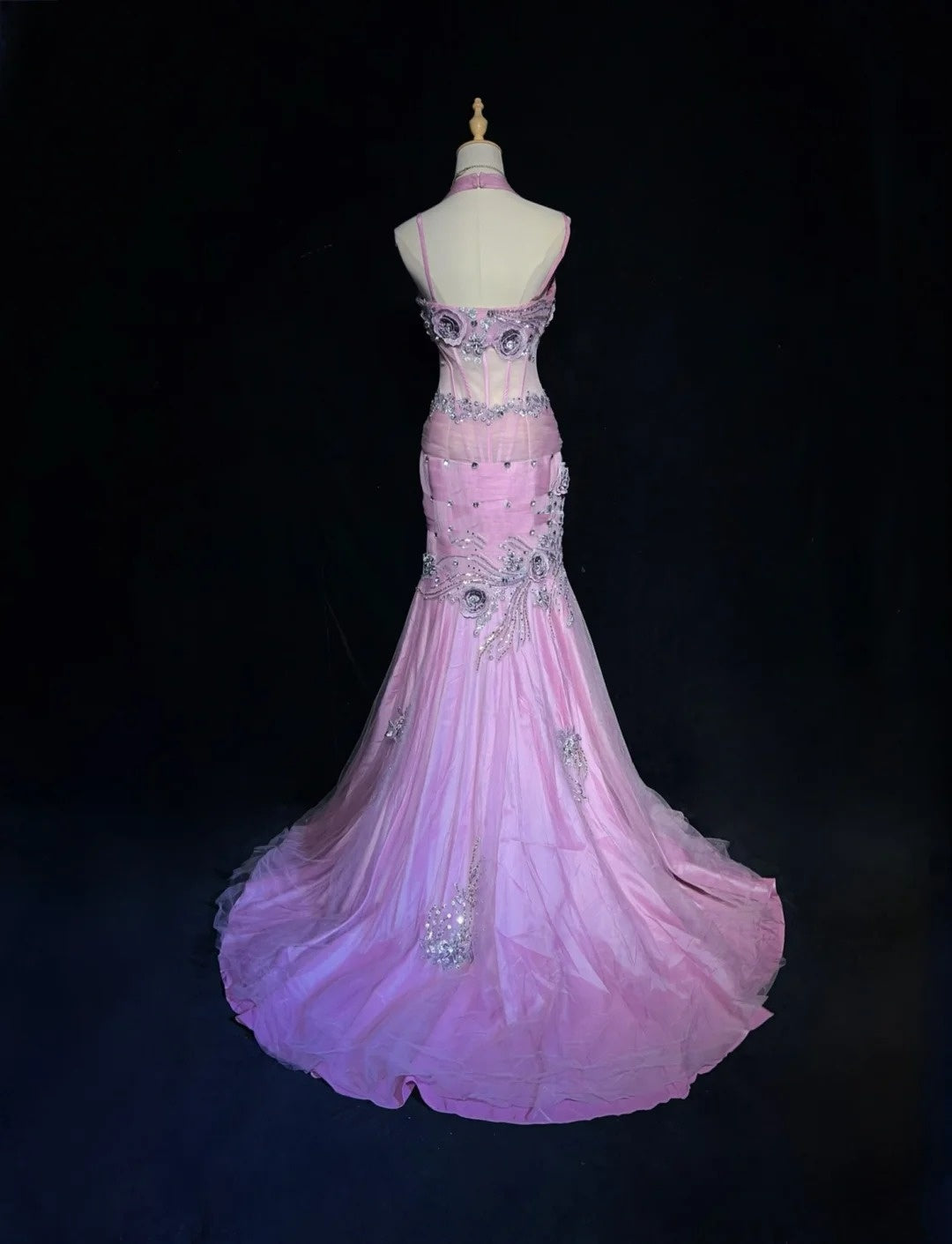 Modest Prom Dresses Mermaid Halter Lilac Tulle With Beading Lace Long Formal Evening Dress N3882