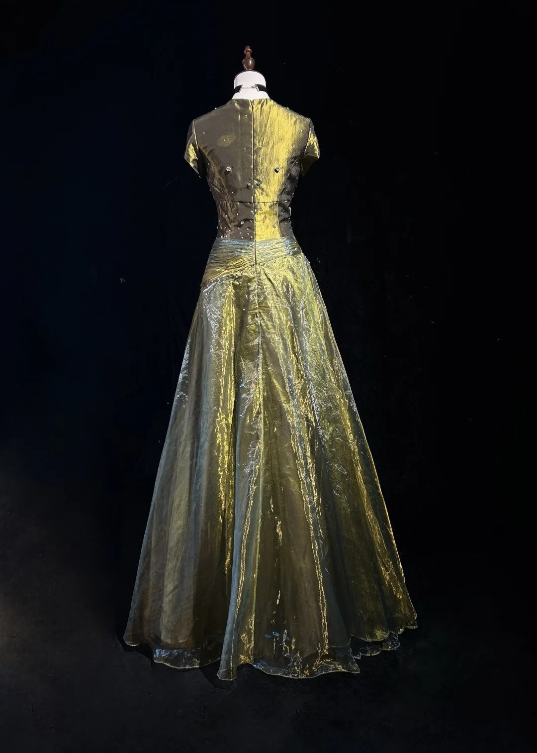 Vintage Prom Dresses Ball Gown Square Neck Olive Green 80s With Beading Long Formal Evening Outfits N3873