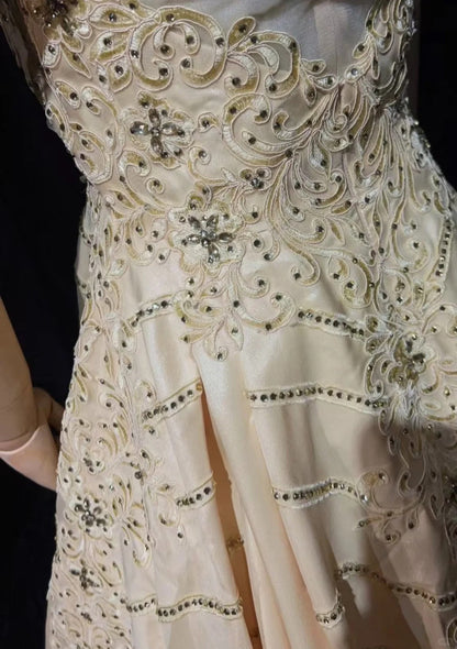 Vintage Prom Dresses 80s Ball Gown Off The Shoulder Champagne With Beading Evening Outfits N3468