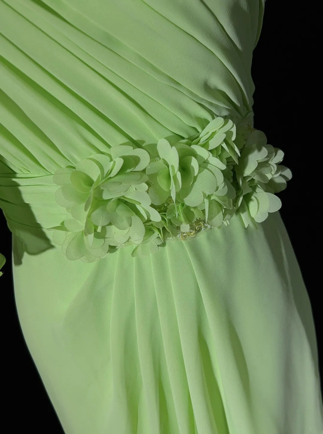 Beautiful Prom Dresses A line One Shoulder Chiffon Green With Ruffled Long Evening Outfits N3383