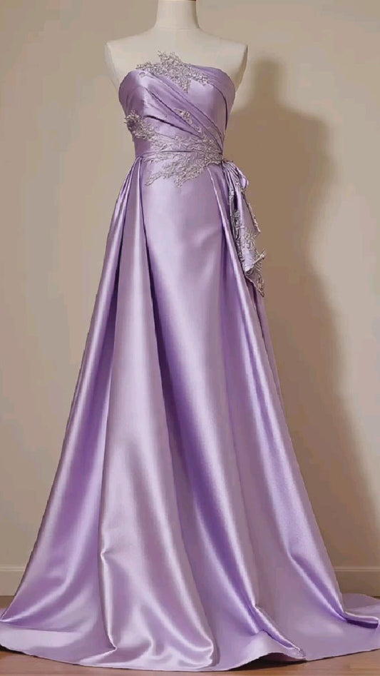 Sexy Mermaid Strapless With Appliqued Lilac Formal Dress Long Prom Dresses N2696