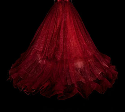Ball Gown Sweetheart Burgundy Tulle With Beads Prom Dresses Evening Gown Formal Dress Vintage Party N1777