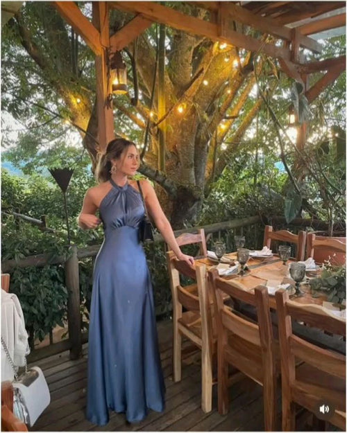 Classy Sheath Halter Dusty Blue Formal Dress 18th Birthday Prom Dresses N2791