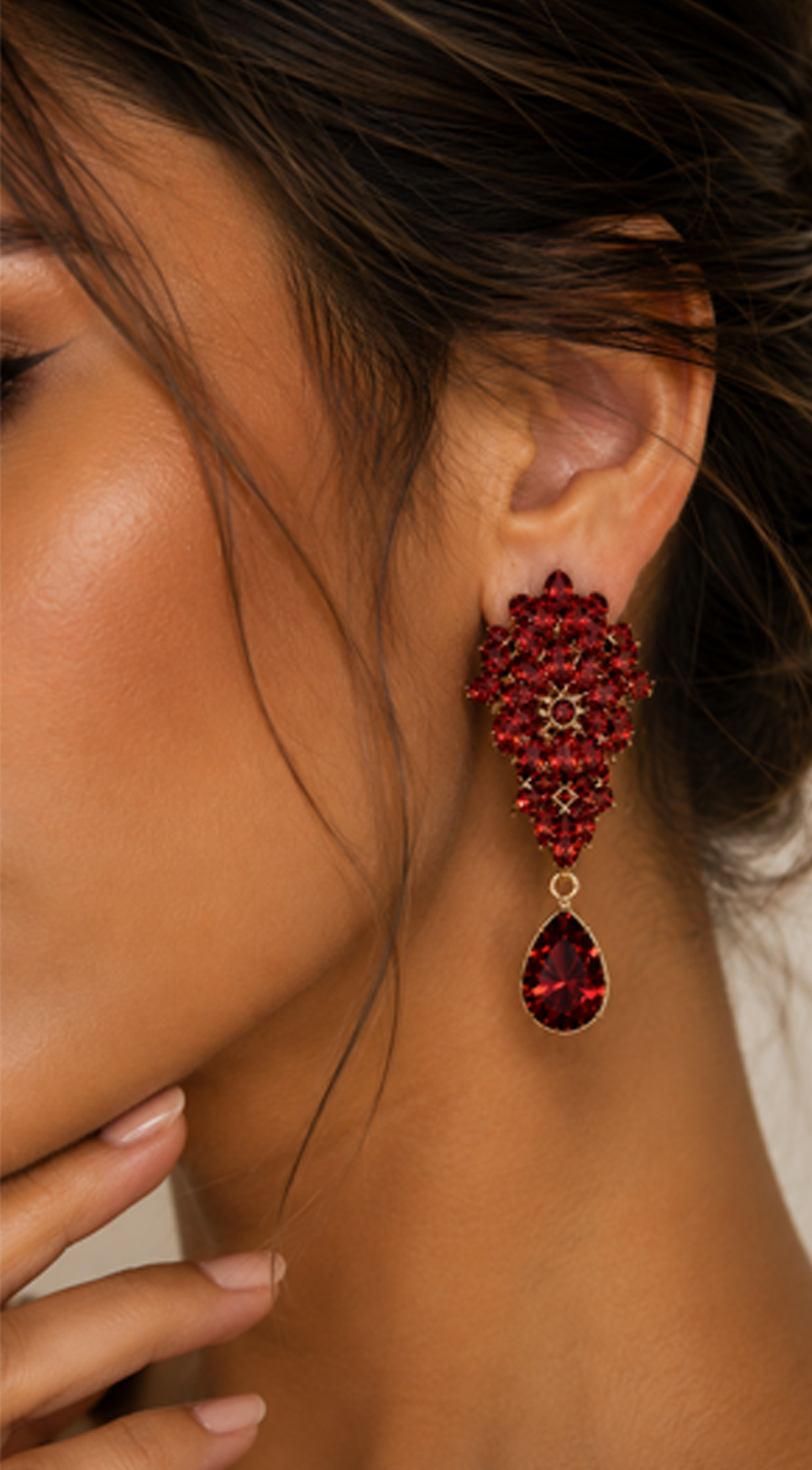 Sivera Marquise Teardrop Earrings - Red