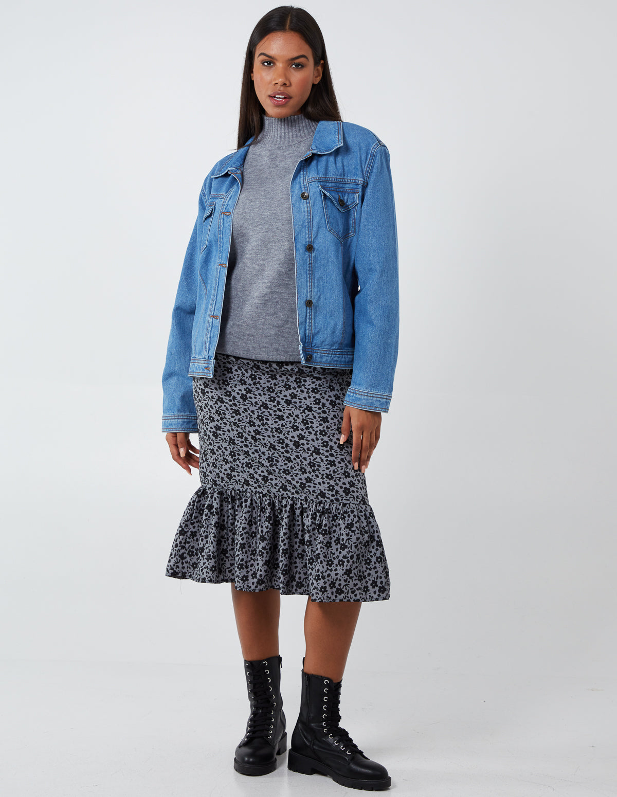 Floral Tiered Midi Skirt