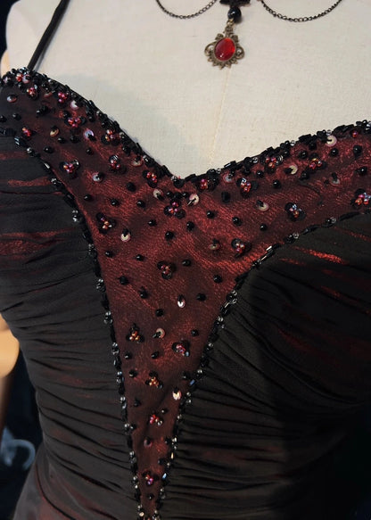 Beautiful Prom Dresses A line Spaghetti Strap Black Red With Cape Long Formal Evening Outfits N3668