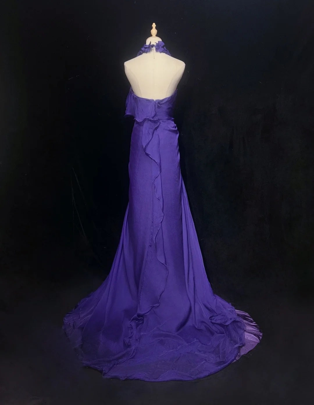Vintage Prom Dresses 1960s Mermaid V Neck Purple Chiffon With Ruffled Long Prom Gown N3110