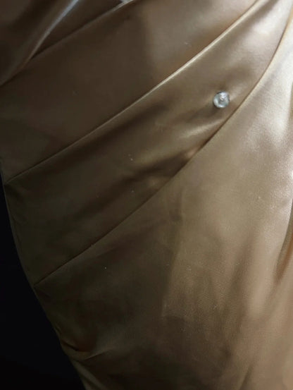 Vintage Prom Dresses Inspo A Line V Neck Gold Satin Long 1990s With Beading Formal Gowns N3347