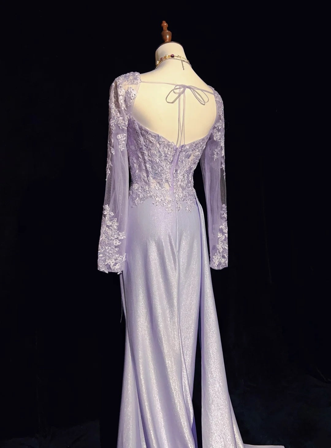 Vintage Prom Dresses 1960s Mermaid Sweetheart Lilac With Split Long Sleeves Prom Gown N3100