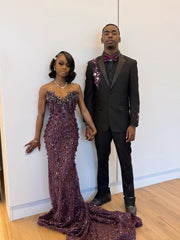 Sexy Special Occasion Dress Mermaid Sweetheart Grape Sequins Prom Dresses With Beads Gem Party Dress Long Evening Dresses AB2103
