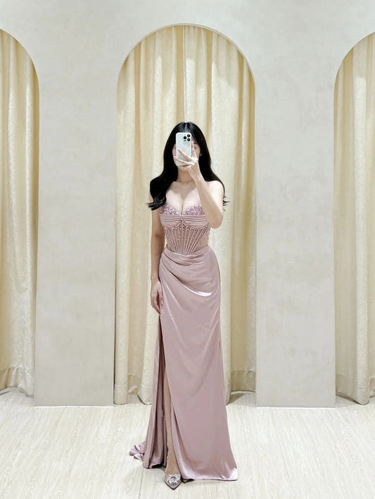 Sexy Special Occasion Dress Mermaid Sweetheart Pink Prom Dresses With Slit Party Dress Evening Dresses AB2102
