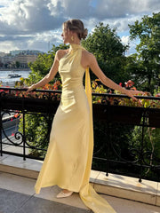 Simple Mermaid One Shoulder Slim Yellow Long Formal Fancy Prom Evening Dress Dinner Outfits Classy Party Gowns AB2048