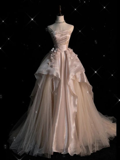 Modest Ball Gown Strapless Grape Tulle Long Prom Dresses Senior Graduation Dance Evening Outfits N035
