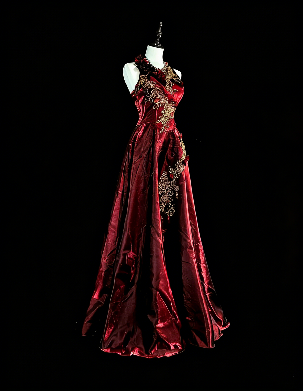 Vintage A line Scoop Burgundy Satin 80s Evening Gowns Formal Birthday Dress Long Prom Dresses N1758