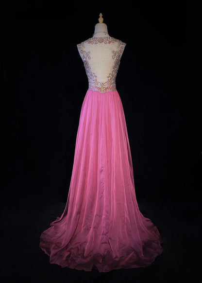 Beautiful Prom Dresses A Line Sweetheart Hot Pink With Beaded Bodice Chiffon Long Evening Outfits N3349