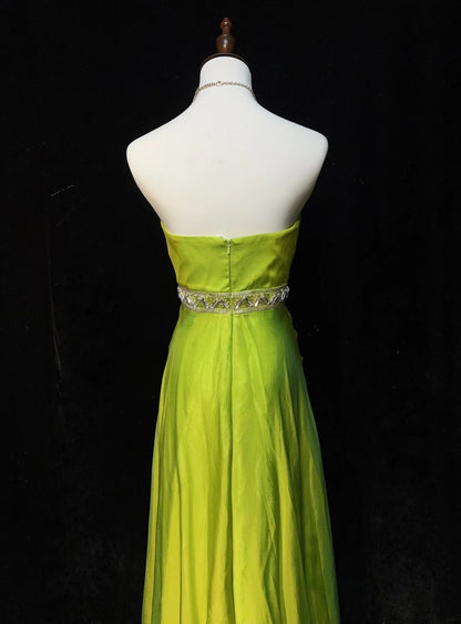 Vintage 90s Prom Dresses A Line Strapless Green Chiffon With Pleated Cape Formal Evening Outfits N3852