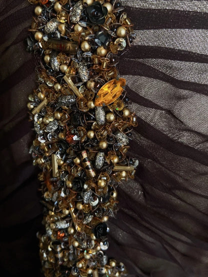 Vintage Prom Dresses Inspo Mermaid V Neck Brown Satin Long 1990s With Beading Formal Gowns N3352