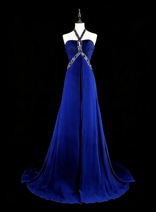 Vintage A line Royal Blue Chiffon 90s Evening Gowns Formal Birthday Dress Long Prom Dresses N1751