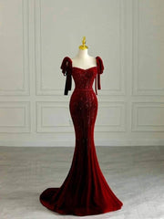 Modest Mermaid Wine Red Long Formal Prom Evening Dress Dinner Outfits Party Gowns For Teens Girls AB2106