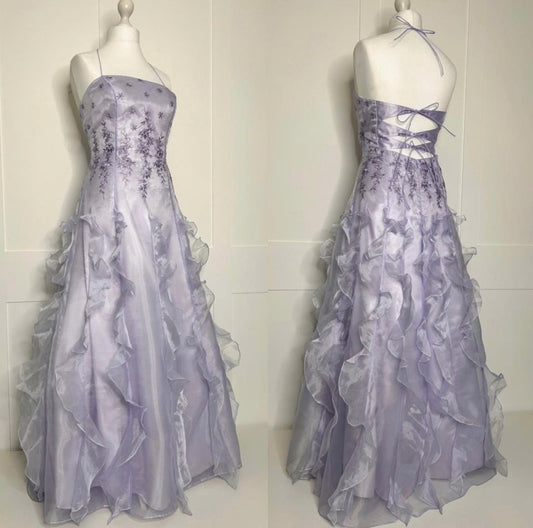 Vintage Ball Gown 2000s Spaghetti Strap Lilac With Ruffles Formal Dress Long Prom Dresses N2671