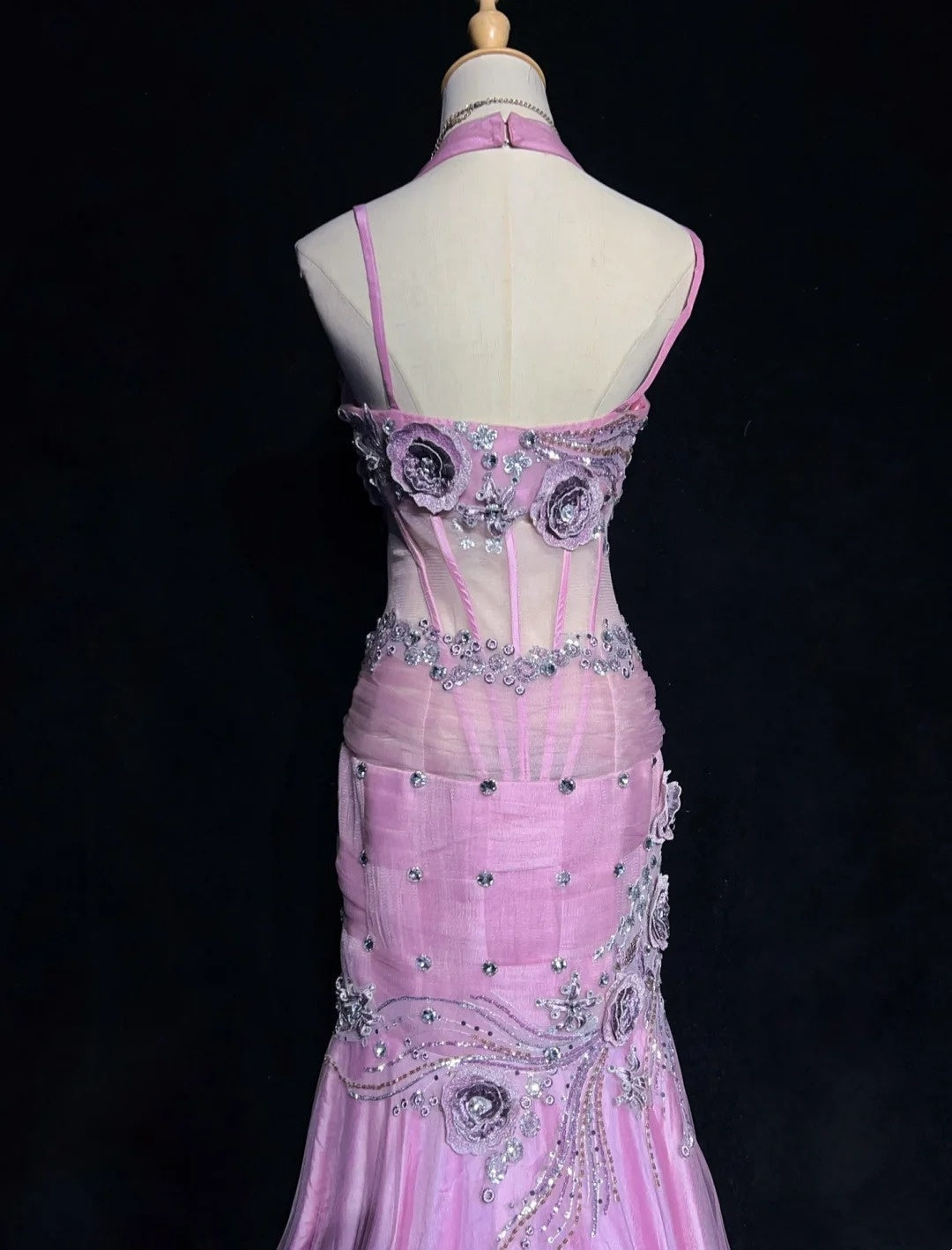 Modest Prom Dresses Mermaid Halter Lilac Tulle With Beading Lace Long Formal Evening Dress N3882