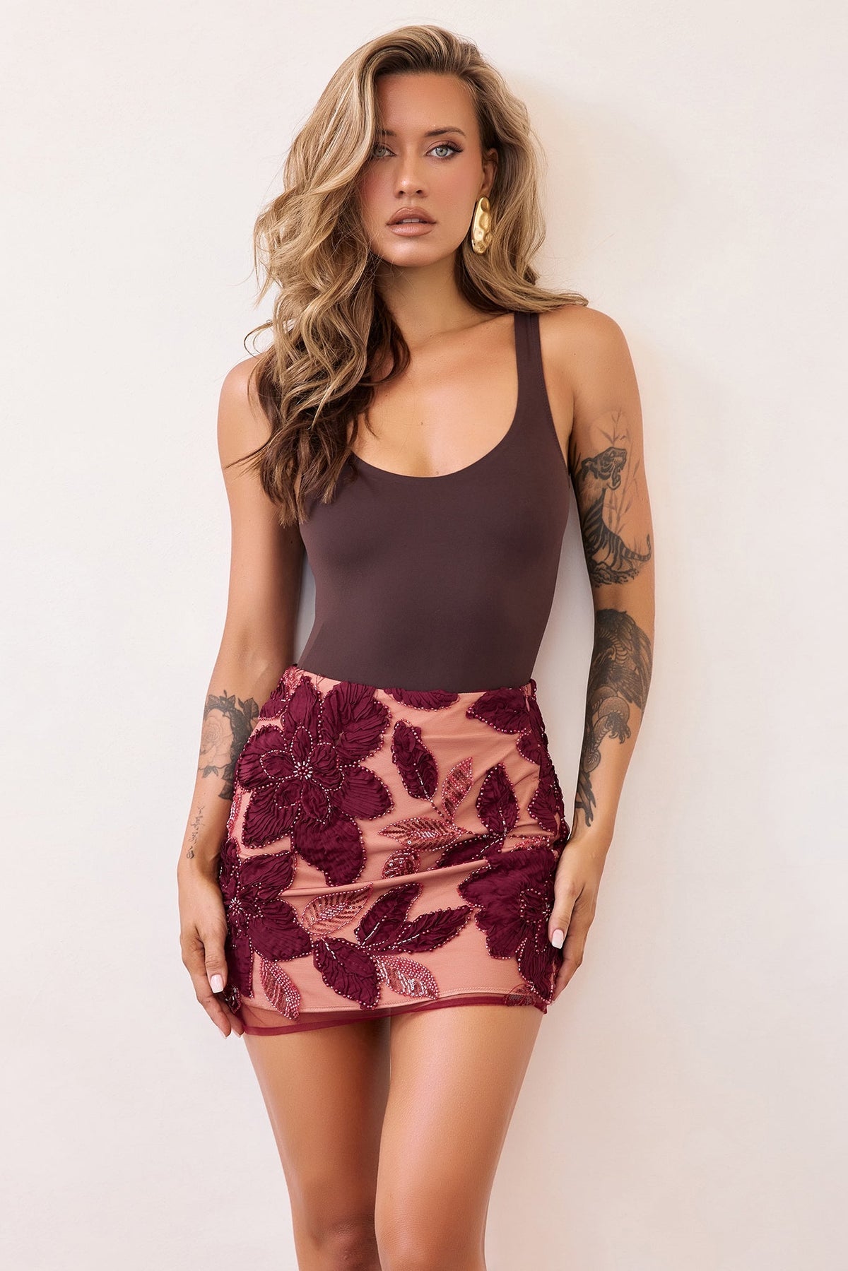 Fleur Nocturne Lace Mini Skirt - Wine