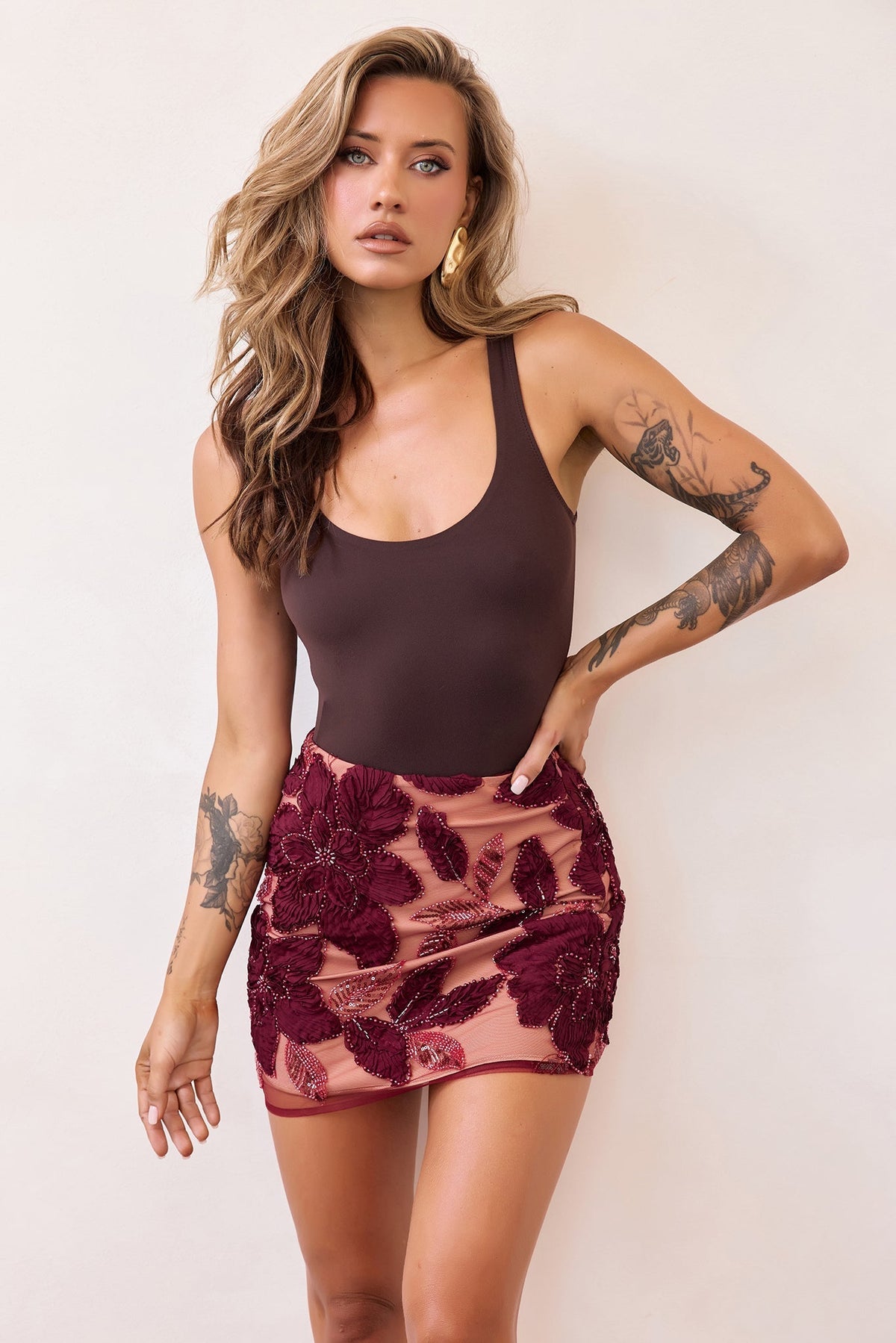 Fleur Nocturne Lace Mini Skirt - Wine