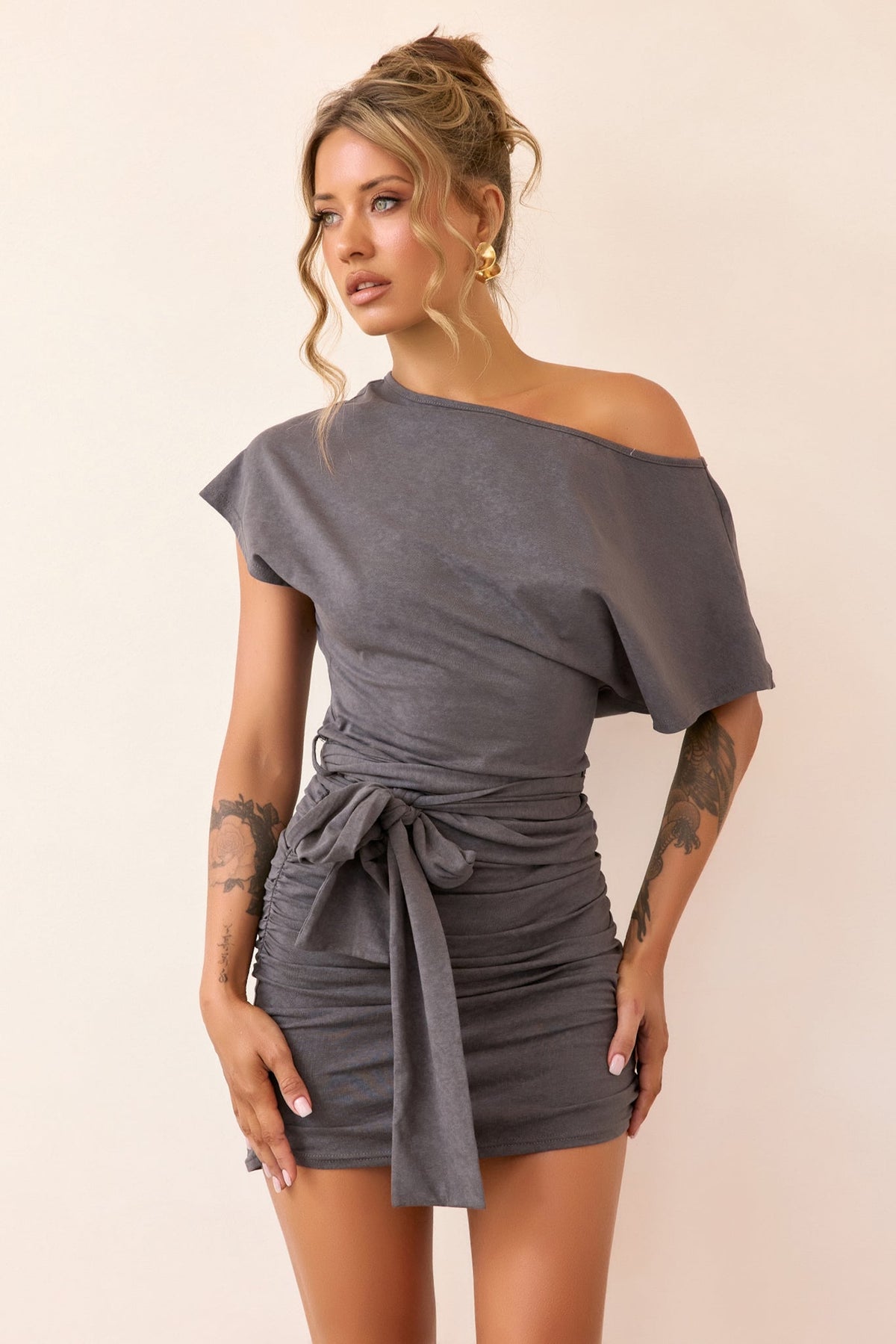 Solenne Jersey Mini Dress - Charcoal