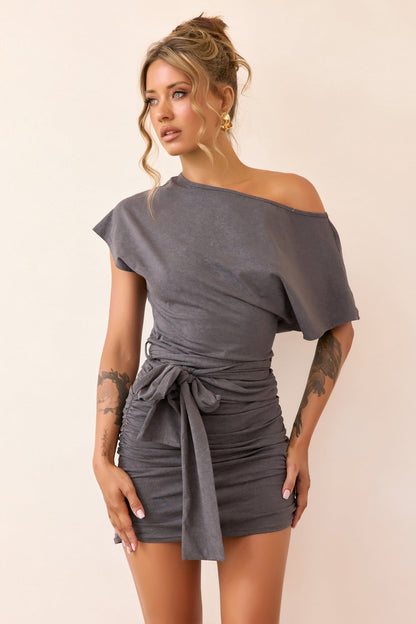 Solenne Jersey Mini Dress - Charcoal